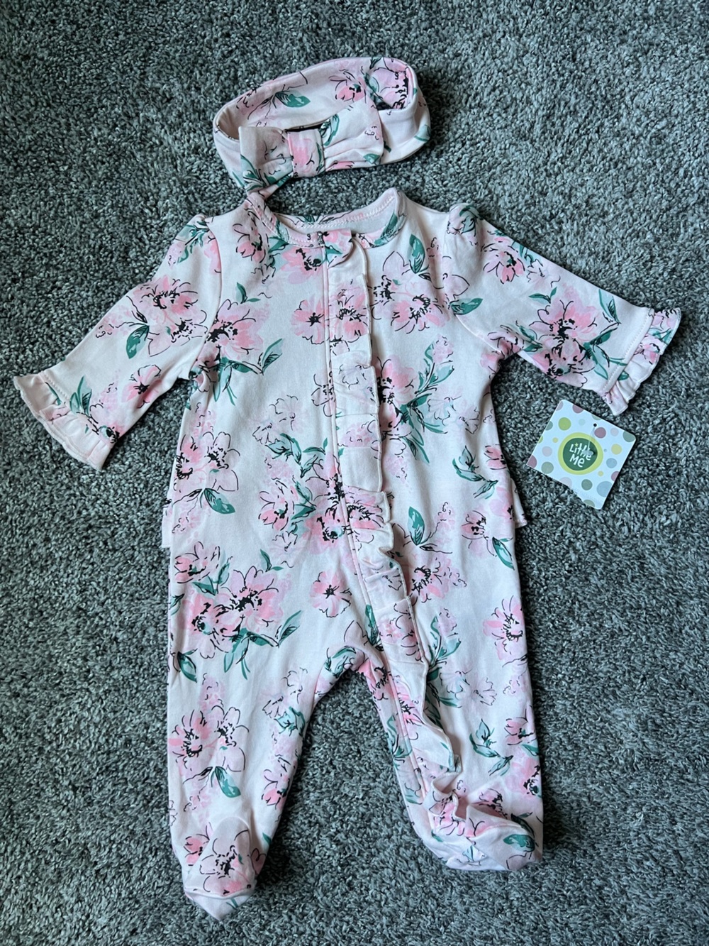 Little Me Pink Floral Footed Sleep Sack with Matching Headband